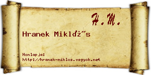 Hranek Miklós névjegykártya